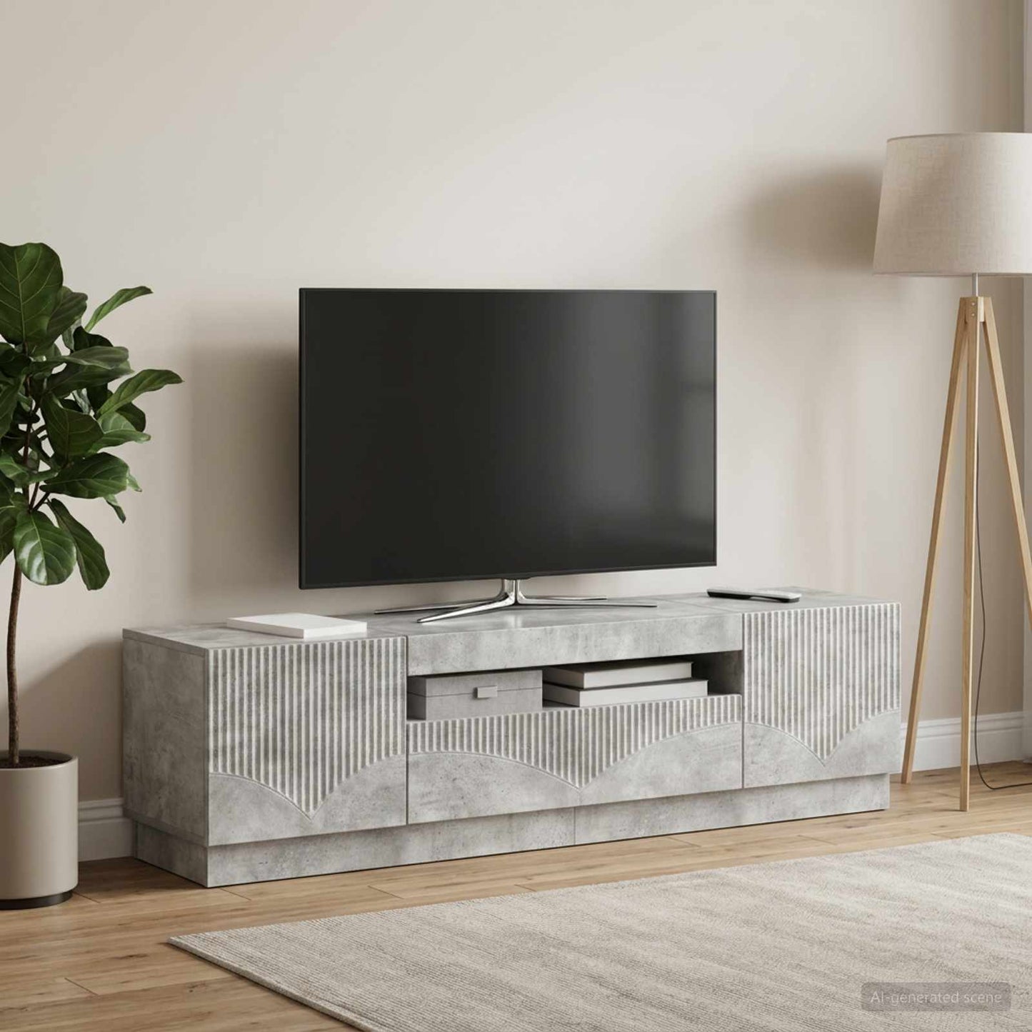vidaXL Ντουλάπα LED Τηλεόρασης Γκρι Σκυροδέματος Επεξεργασμένο Ξύλο