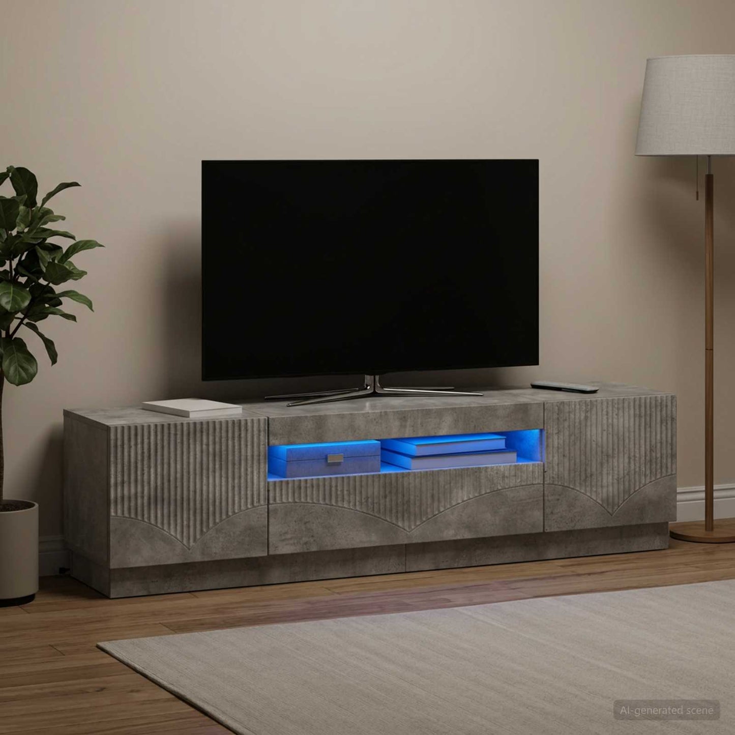 vidaXL Ντουλάπα LED Τηλεόρασης Γκρι Σκυροδέματος Επεξεργασμένο Ξύλο