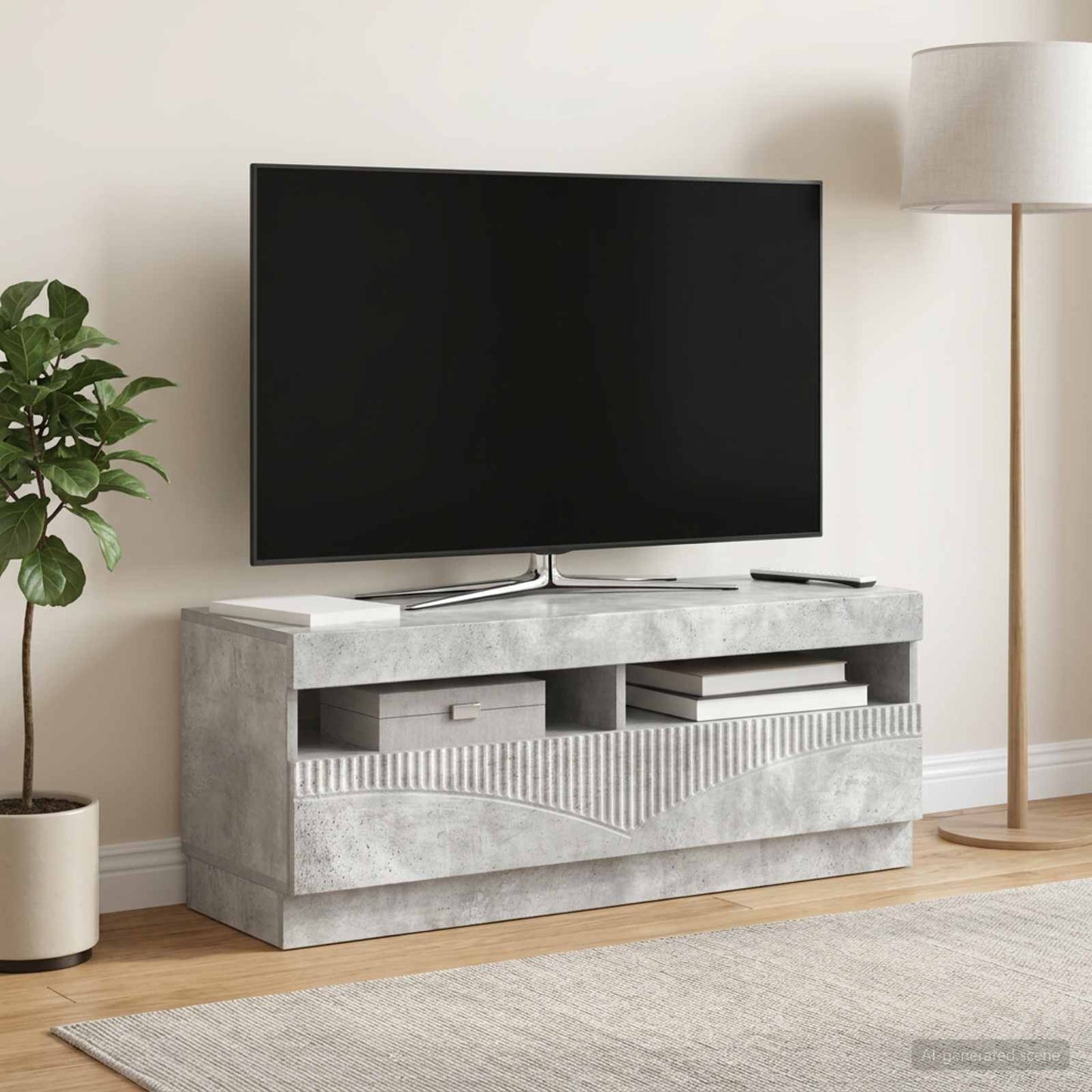 vidaXL Ντουλάπα LED Τηλεόρασης Γκρι Σκυροδέματος Επεξεργασμένο Ξύλο