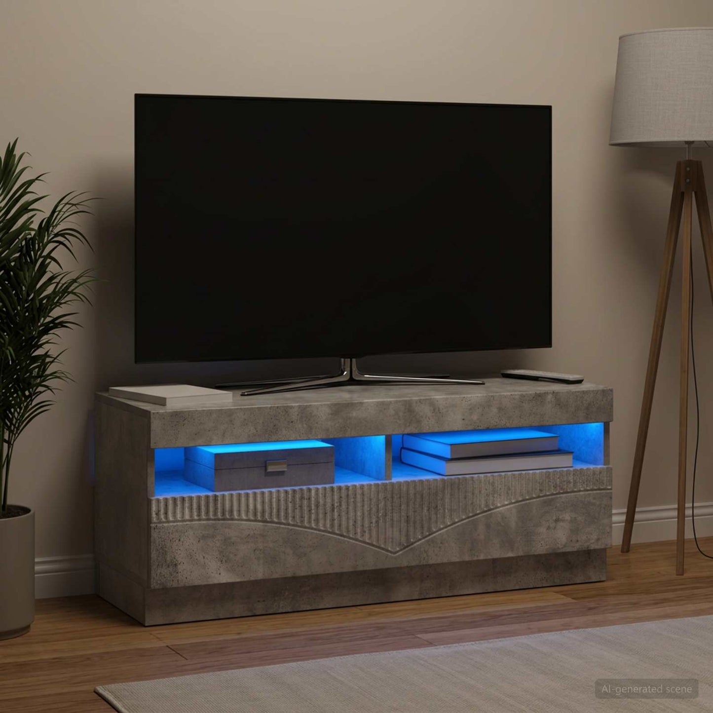 vidaXL Ντουλάπα LED Τηλεόρασης Γκρι Σκυροδέματος Επεξεργασμένο Ξύλο