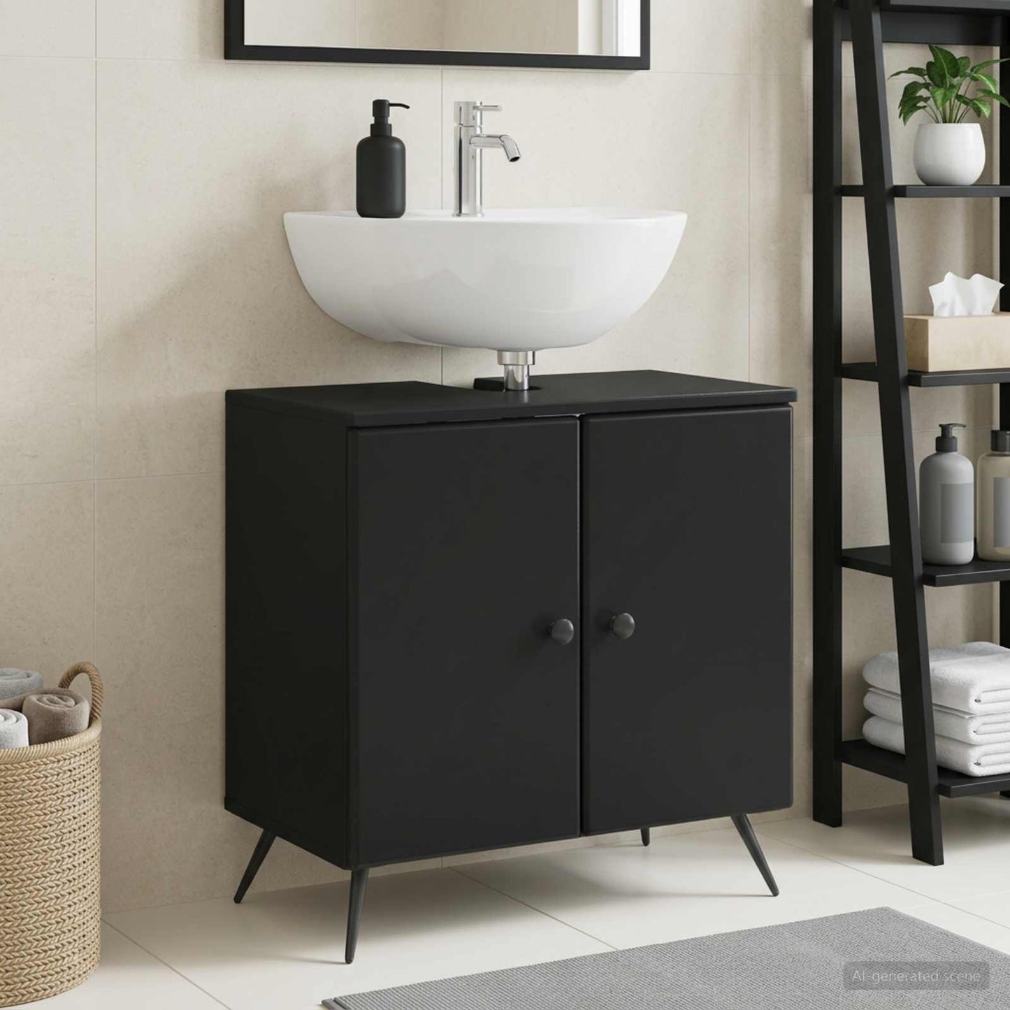 vidaXL Ντουλάπα Νιπτήρα Mπάνιου BREDA Μαύρο 59,5 x 31,5 x 59 εκ.