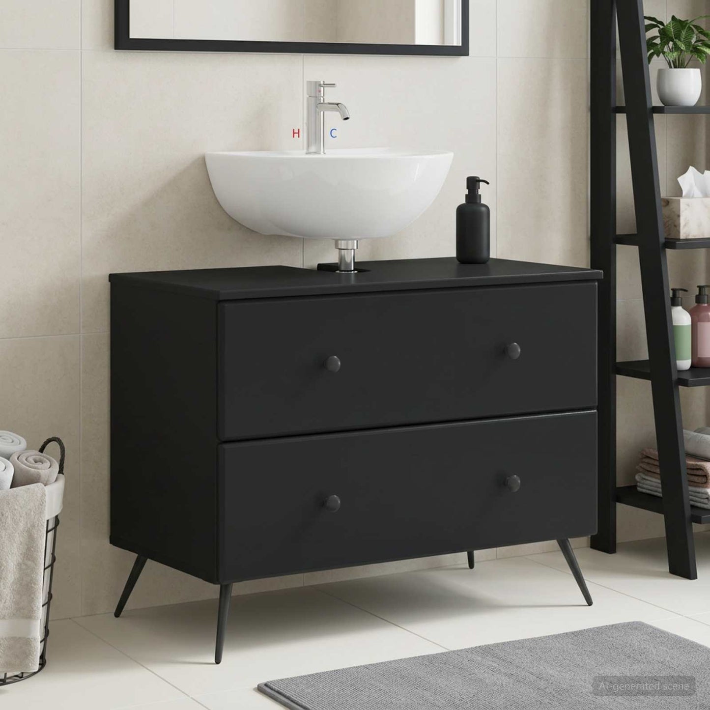 vidaXL Ντουλάπα Νιπτήρα Mπάνιου BREDA Μαύρο 82 x 41 x 59 εκ