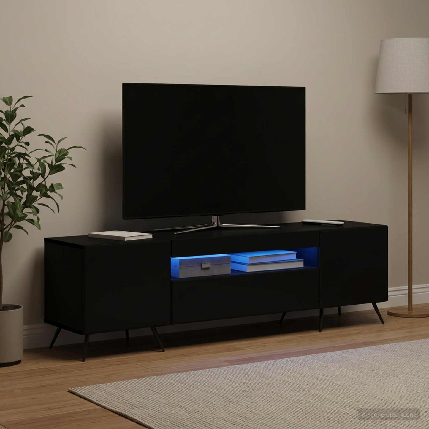 vidaXL Ντουλάπα LED Τηλεόρασης Μαύρο Επεξεργασμένο Ξύλο