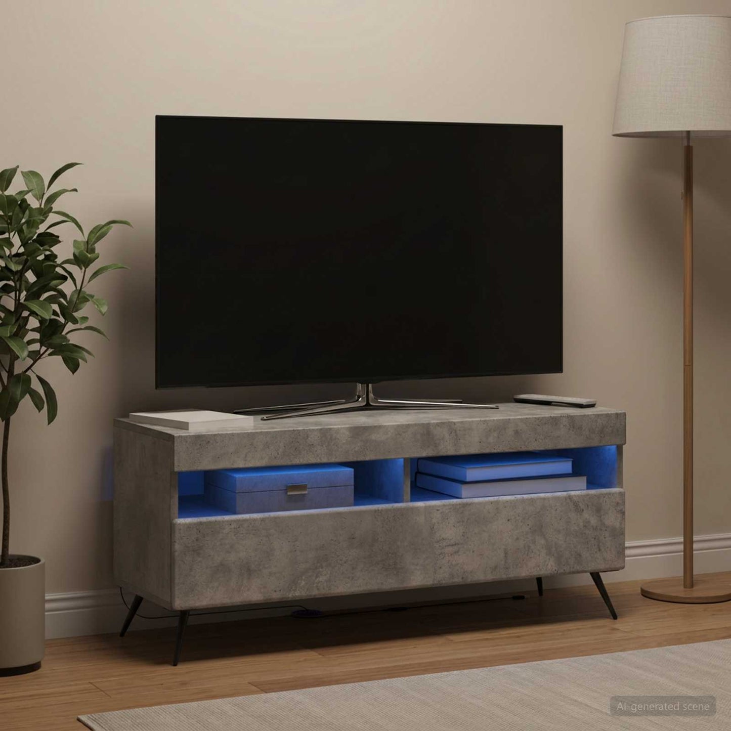 vidaXL Ντουλάπα LED Τηλεόρασης Γκρι Σκυροδέματος Επεξεργασμένο Ξύλο
