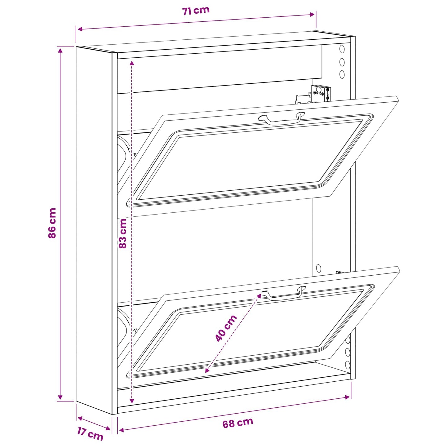 vidaXL Τοίχου Ντουλάπα Παπουτσιών UTRECHT 71 x 17 x 86 εκ. Μαύρο
