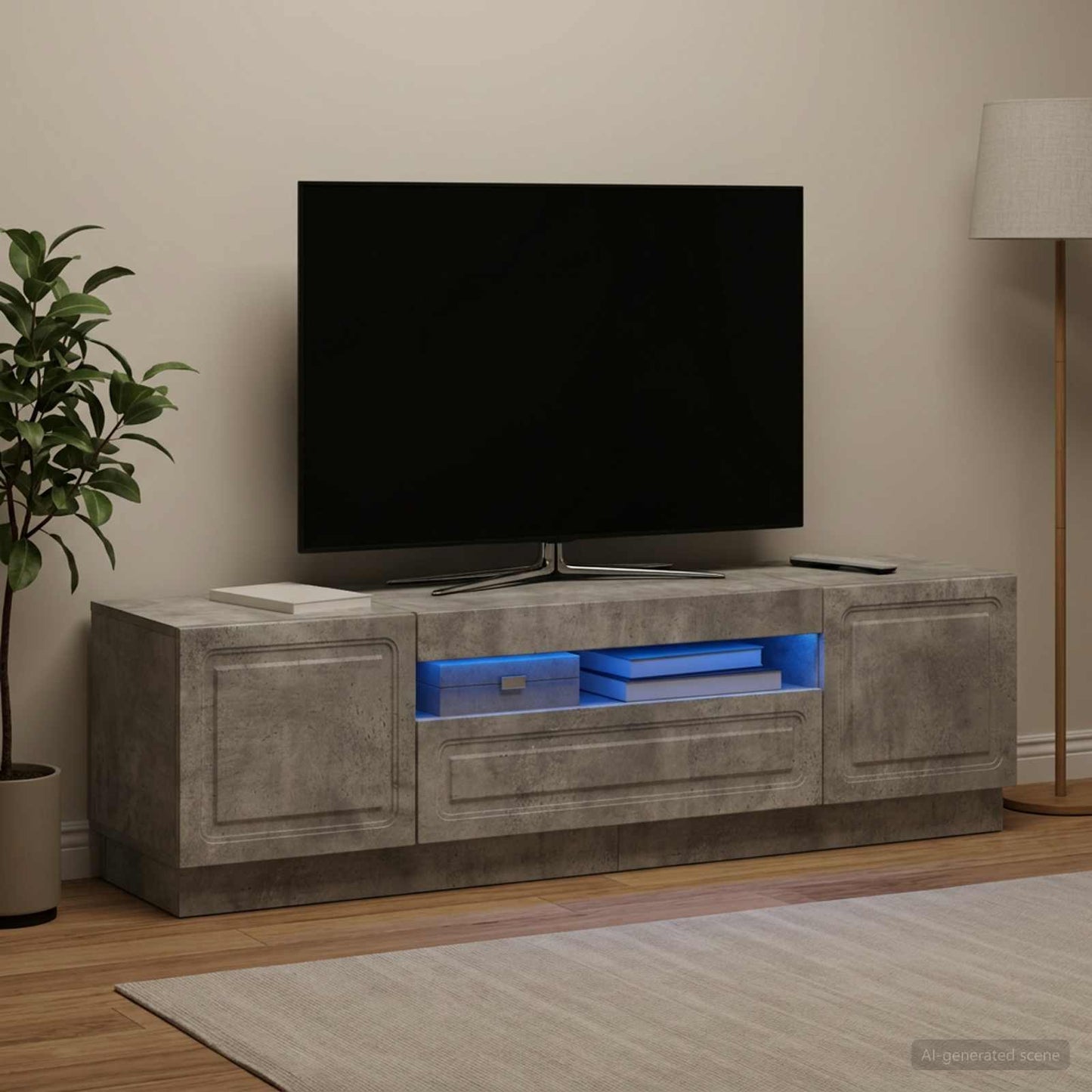 vidaXL Ντουλάπα LED Τηλεόρασης Γκρι Σκυροδέματος Επεξεργασμένο Ξύλο