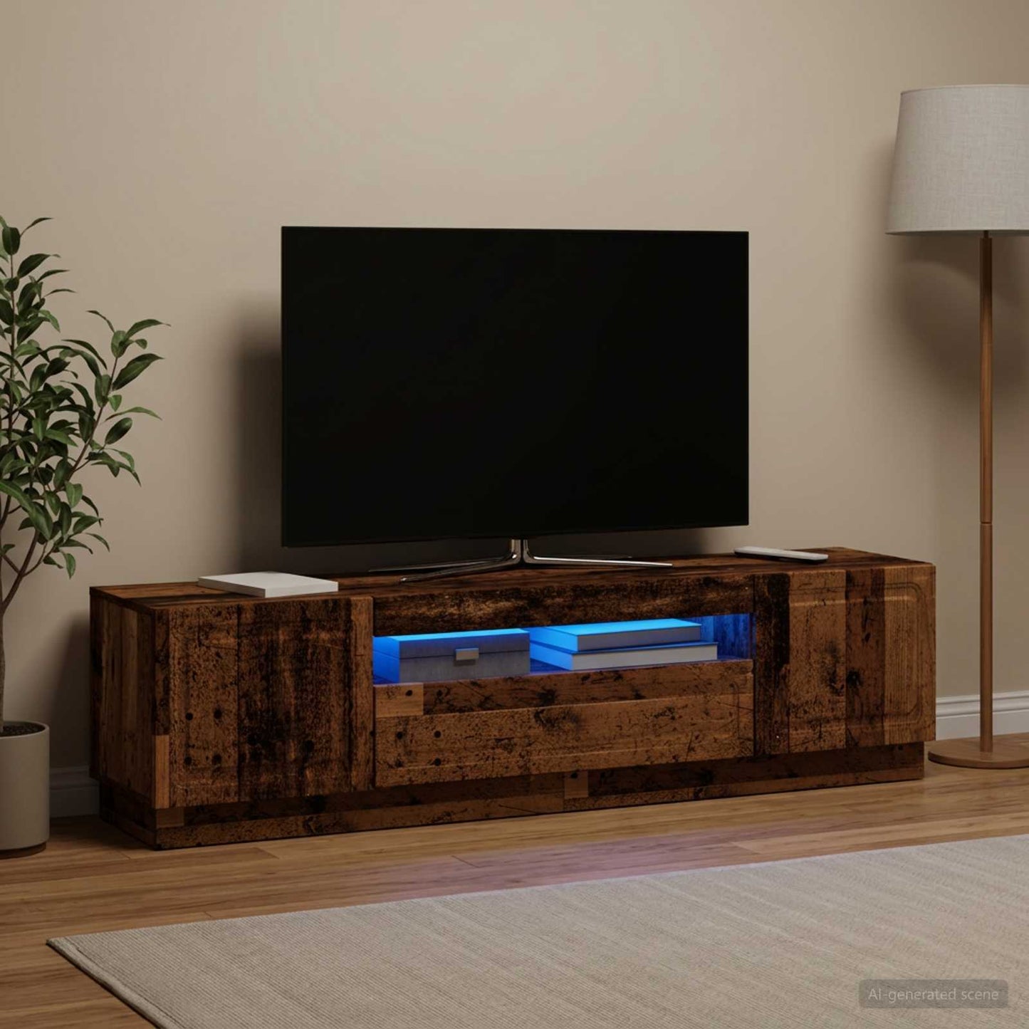 vidaXL Ντουλάπα LED Τηλεόρασης Παλαιωμένο ξύλο Επεξεργασμένο Ξύλο