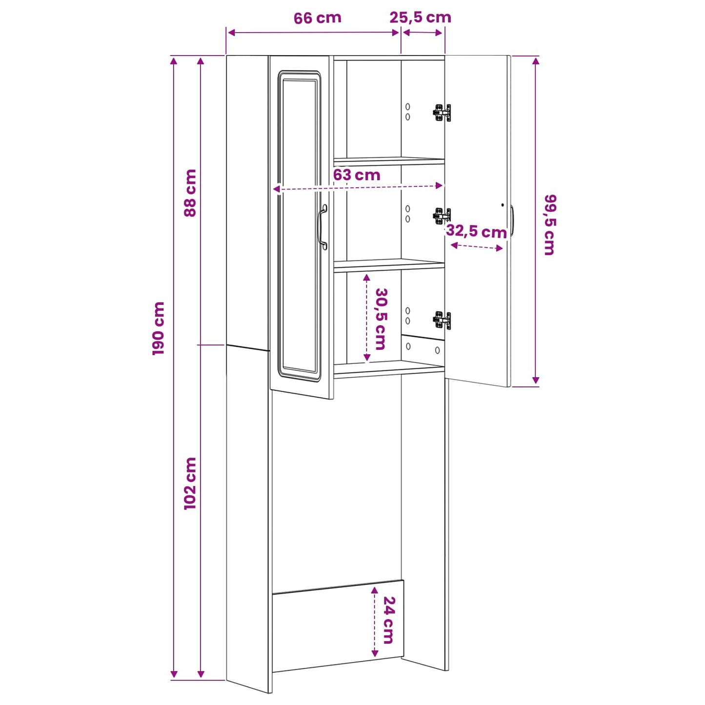 vidaXL Ντουλάπα τουαλέτας UTRECHT Παλαιωμένο ξύλο 66 x 25,5 x 190 εκ.
