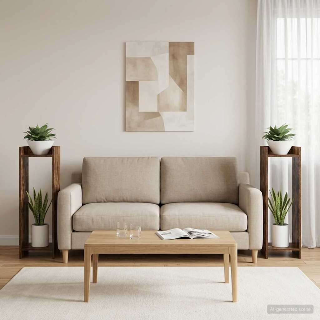 vidaXL Βάση φυτών με ράφι 2 pcs Καπνιστή Δρυς 30 x 30 x 100 εκ