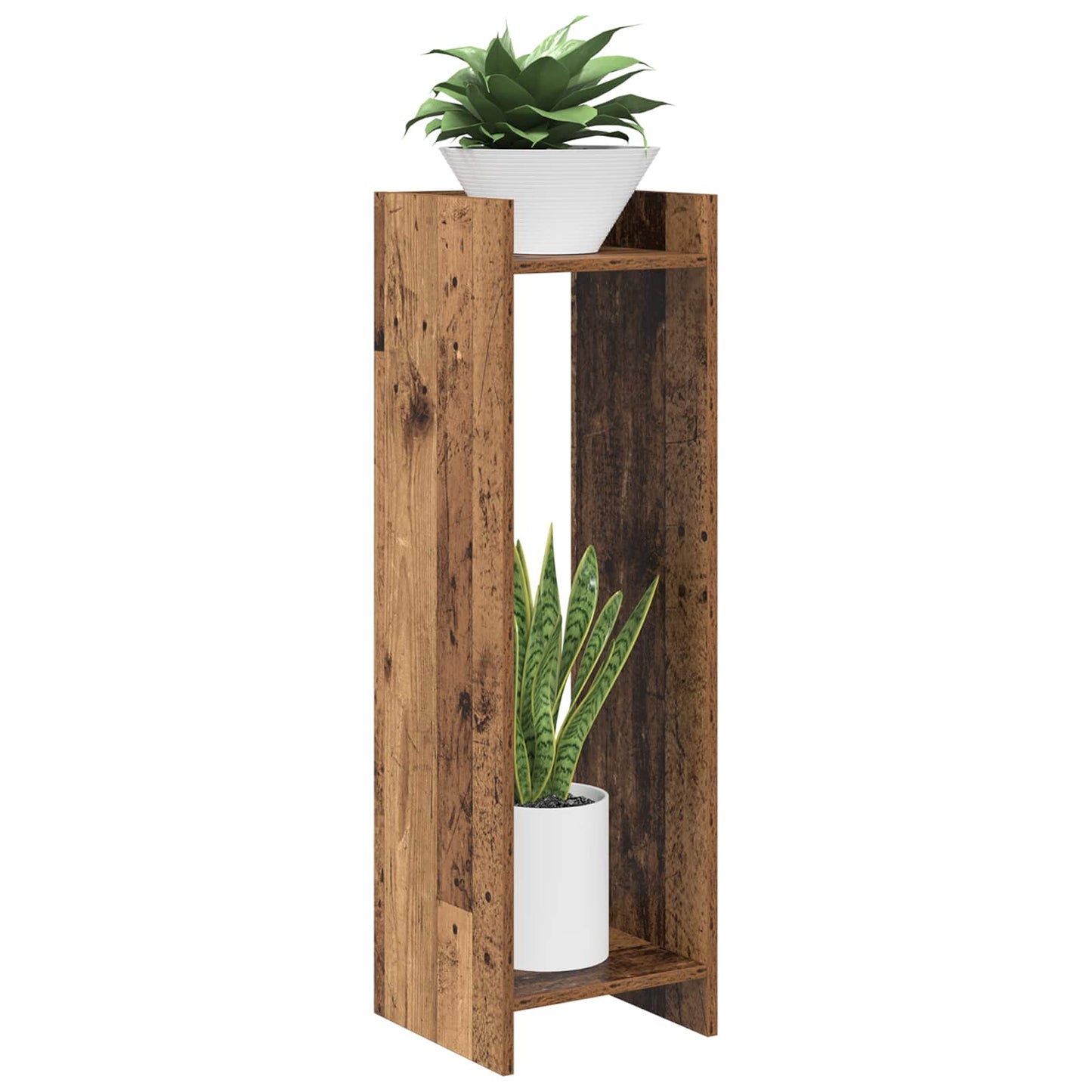 vidaXL Βάση φυτών με ράφι 2 pcs Παλιό ξύλο 30 x 30 x 100 εκ