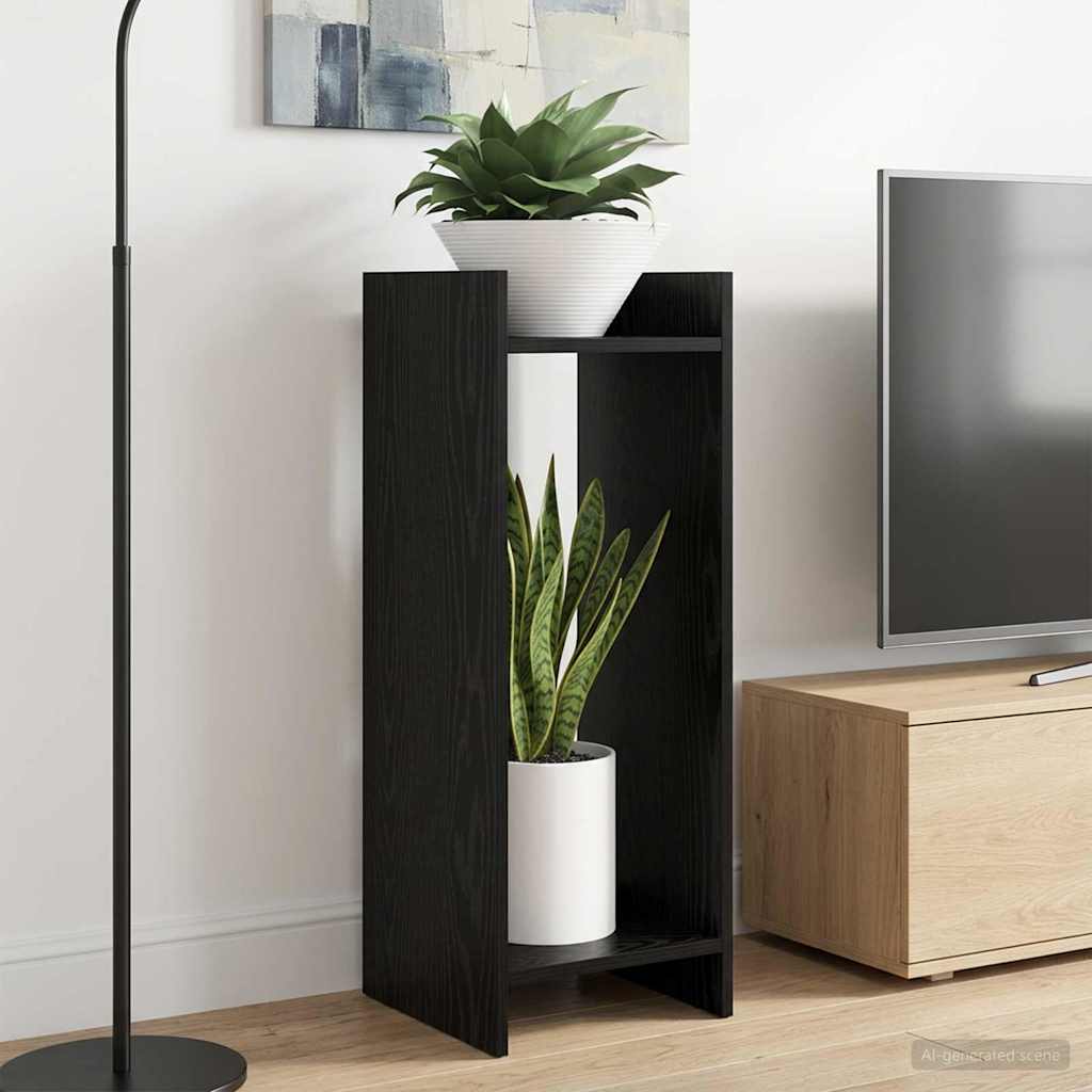 vidaXL Βάση φυτών με ράφι Μαύρη Δρυς 30 x 30 x 80 cm
