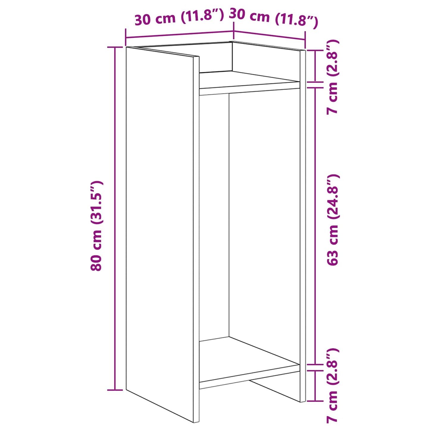 vidaXL Βάση φυτών Παλαιωμένο ξύλο 30 x 30 x 80 cm Επεξεργασμένο Ξύλο