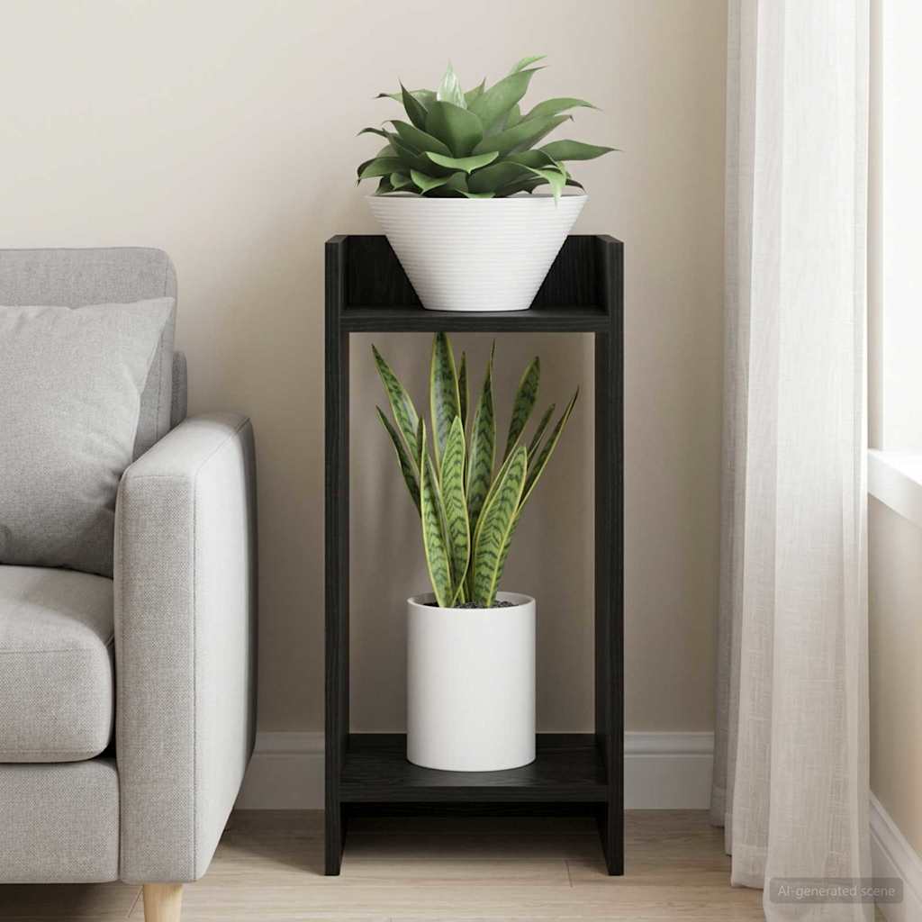 vidaXL Βάση φυτών με ράφι Μαύρη Δρυς 30 x 30 x 60 cm