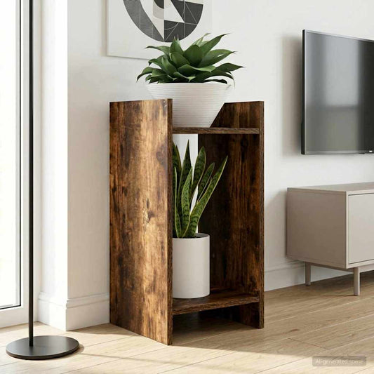 vidaXL Βάση φυτών με ράφι 2 pcs Καπνιστή Δρυς 30 x 30 x 60 cm