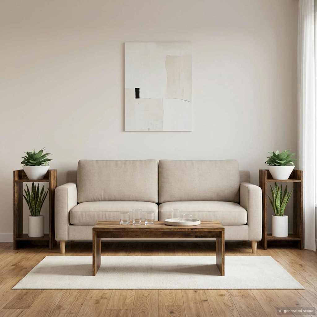 vidaXL Βάση φυτών με ράφι 2 pcs Καπνιστή Δρυς 30 x 30 x 60 cm