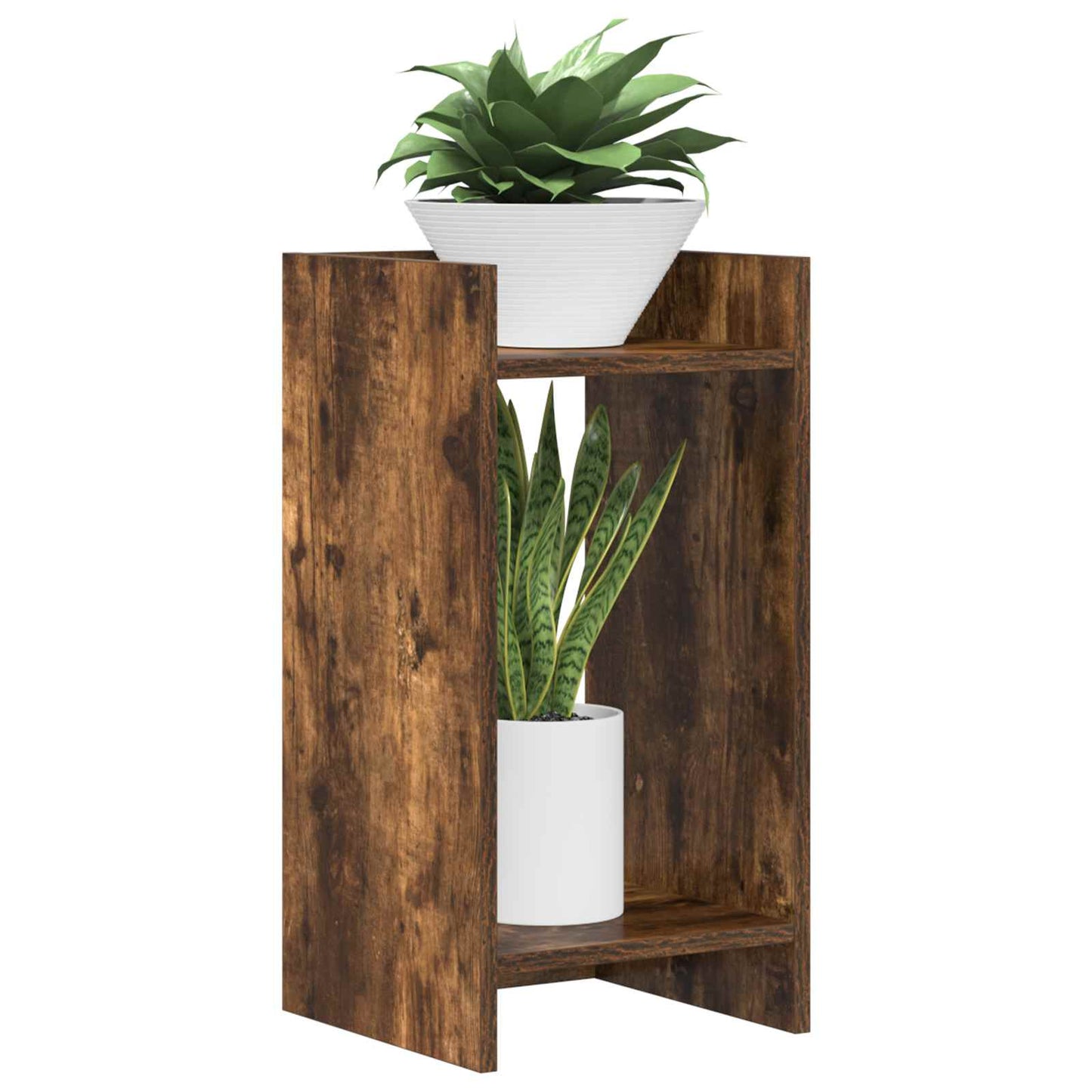 vidaXL Βάση φυτών με ράφι 2 pcs Καπνιστή Δρυς 30 x 30 x 60 cm