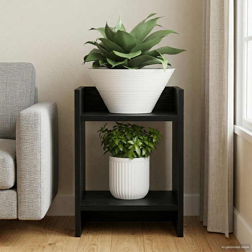 vidaXL Βάση φυτών με ράφι Μαύρη Δρυς 30 x 30 x 40 cm