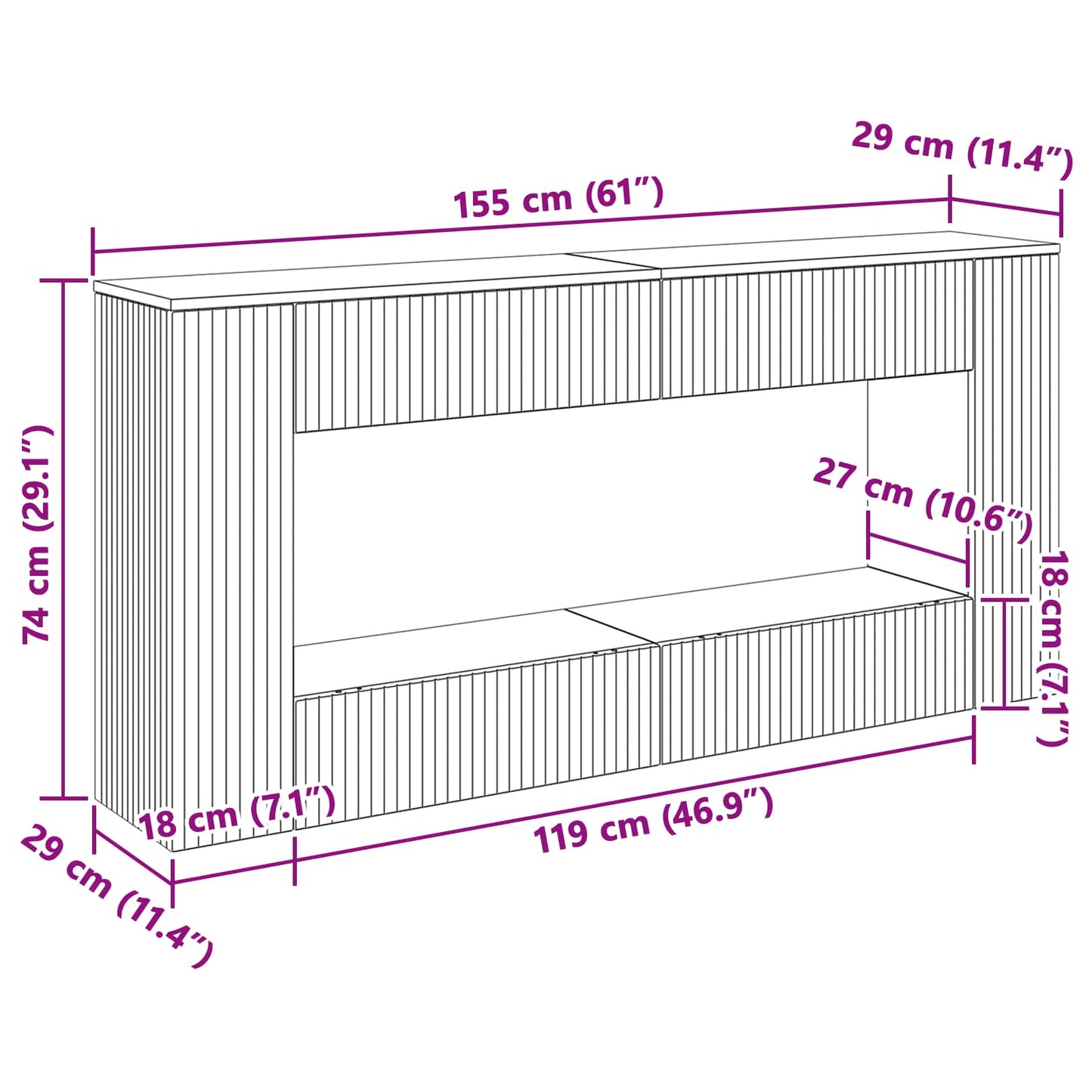 vidaXL Τραπέζι κονσόλας Μαύρο 155 x 29 x 74 εκ.