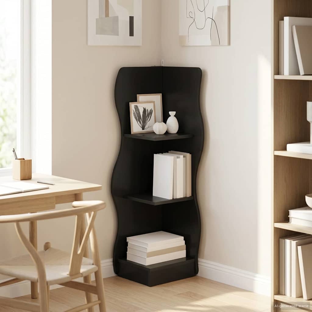 vidaXL Γωνιακό ράφι με ράφι Μαύρο 34 x 33 x 102 εκ Επεξεργασμένο Ξύλο