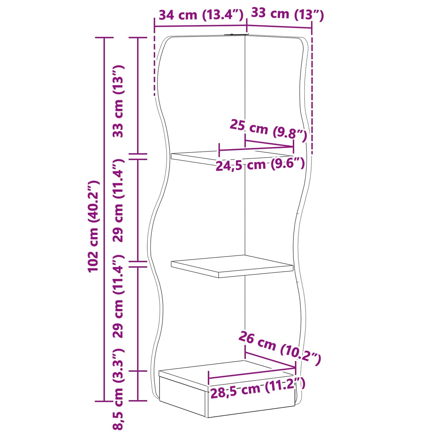 vidaXL Γωνιακό ράφι με ράφι Παλαιωμένο ξύλο 34 x 33 x 102 εκ