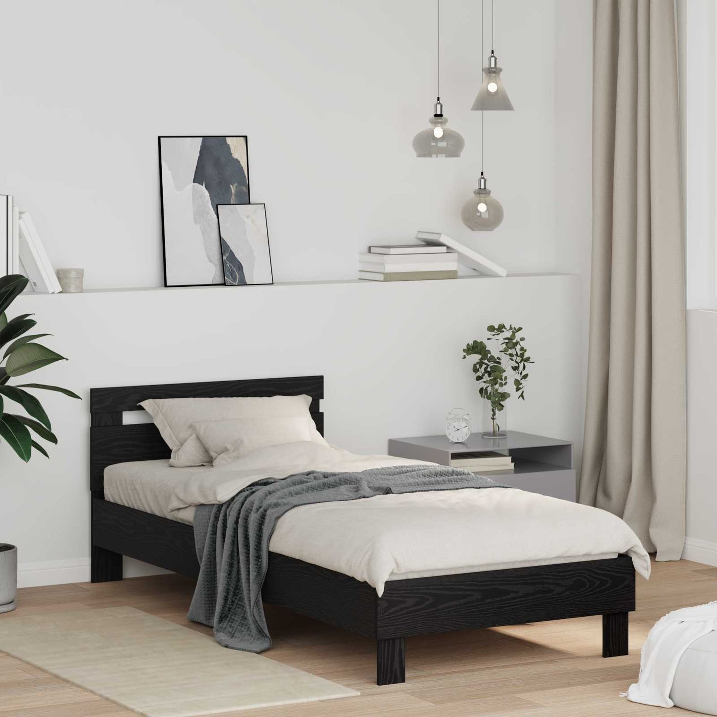 vidaXL Σκελετός Κρεβατιού Μαύρη Οξυά 98.5 x 200 εκ Επεξεργασμένο ξύλο