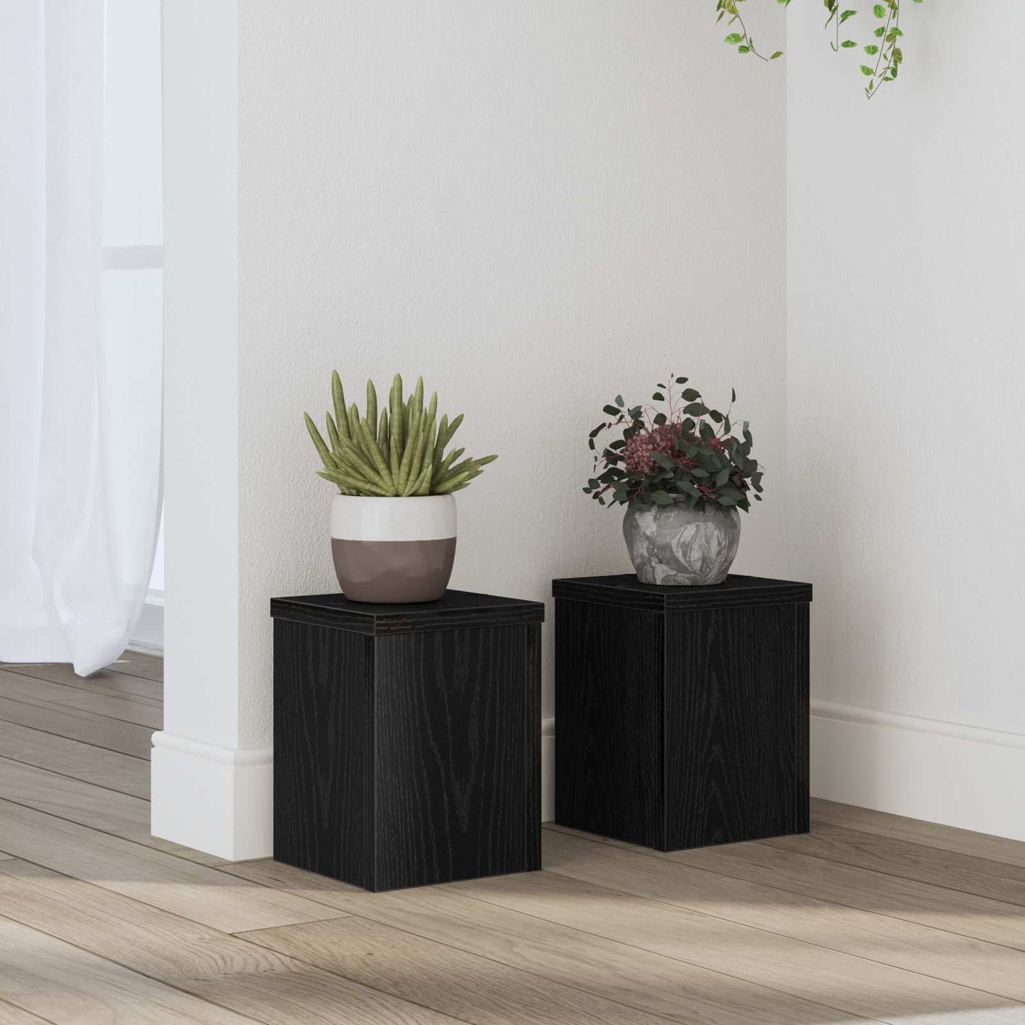 vidaXL Βάση φυτών 2 pcs Μαύρη Οξυά 15 x 15 x 20 εκ. Επεξεργασμένο ξύλο
