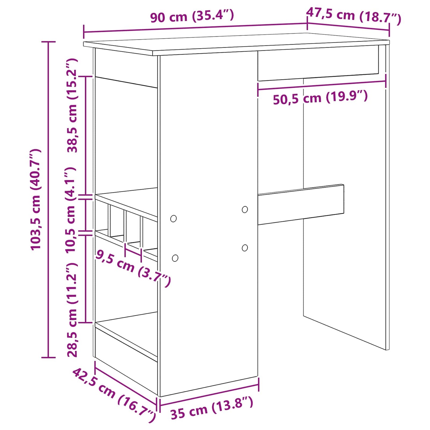vidaXL Τραπέζι μπαρ Μαύρη Οξυά 90 x 47.5 x 103.5 εκ Επεξεργασμένο ξύλο