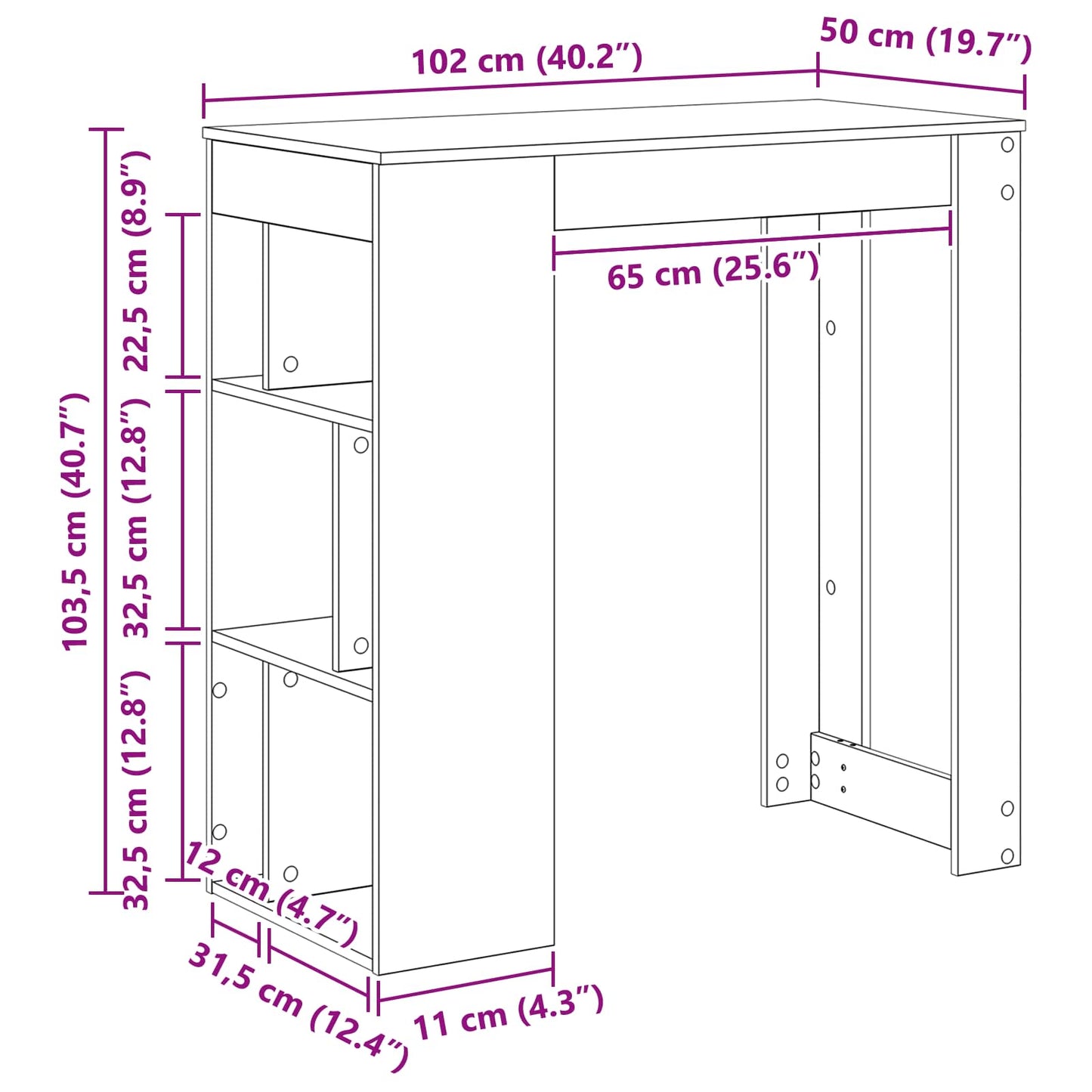 vidaXL Τραπέζι μπαρ Μαύρη Οξυά 102 x 50 x 103,5 εκ. Επεξεργασμένο ξύλο