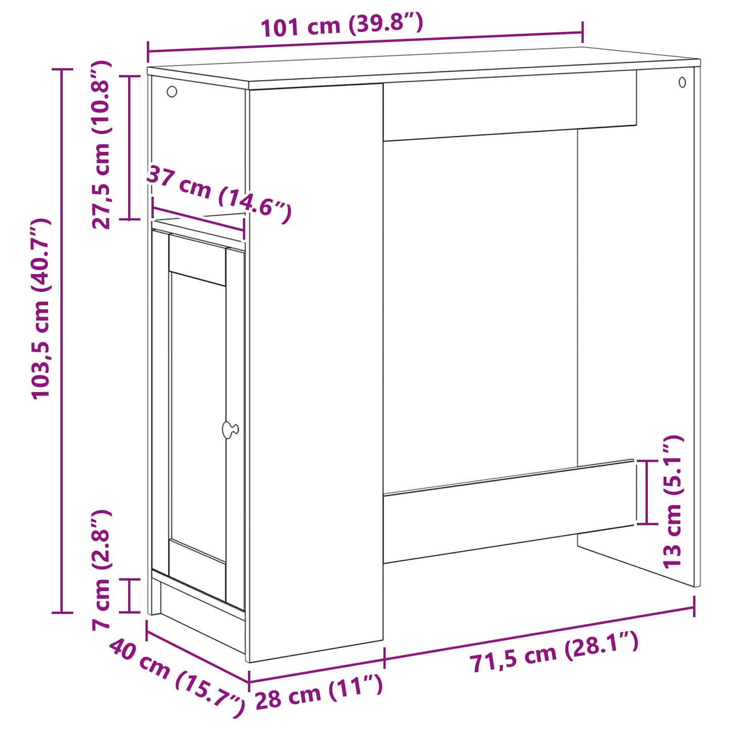 vidaXL Τραπέζι μπαρ Μαύρη Οξυά 101 x 40 x 103,5 εκ Επεξεργασμένο ξύλο
