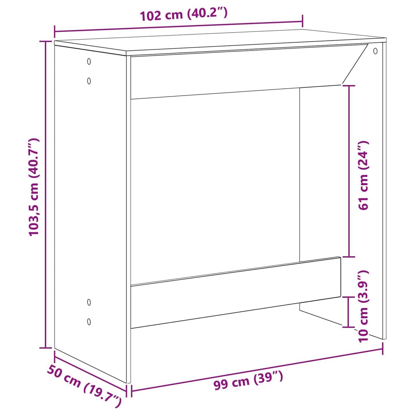 vidaXL Τραπέζι μπαρ 102 x 50 x 103,5 εκ. Επεξεργασμένο Ξύλο Μαύρη Οξυά