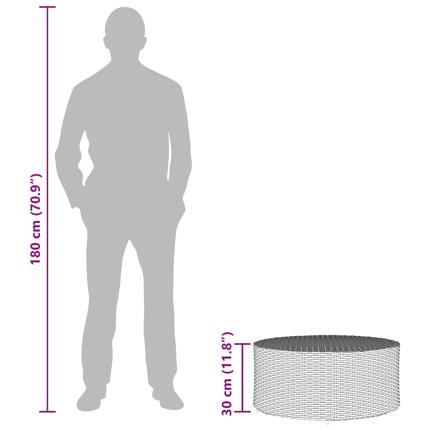 vidaXL Εξωτερικό Τραπέζι Καφέ Γκρι Ø 68 x 30 εκ. συνθετικό ρατάν