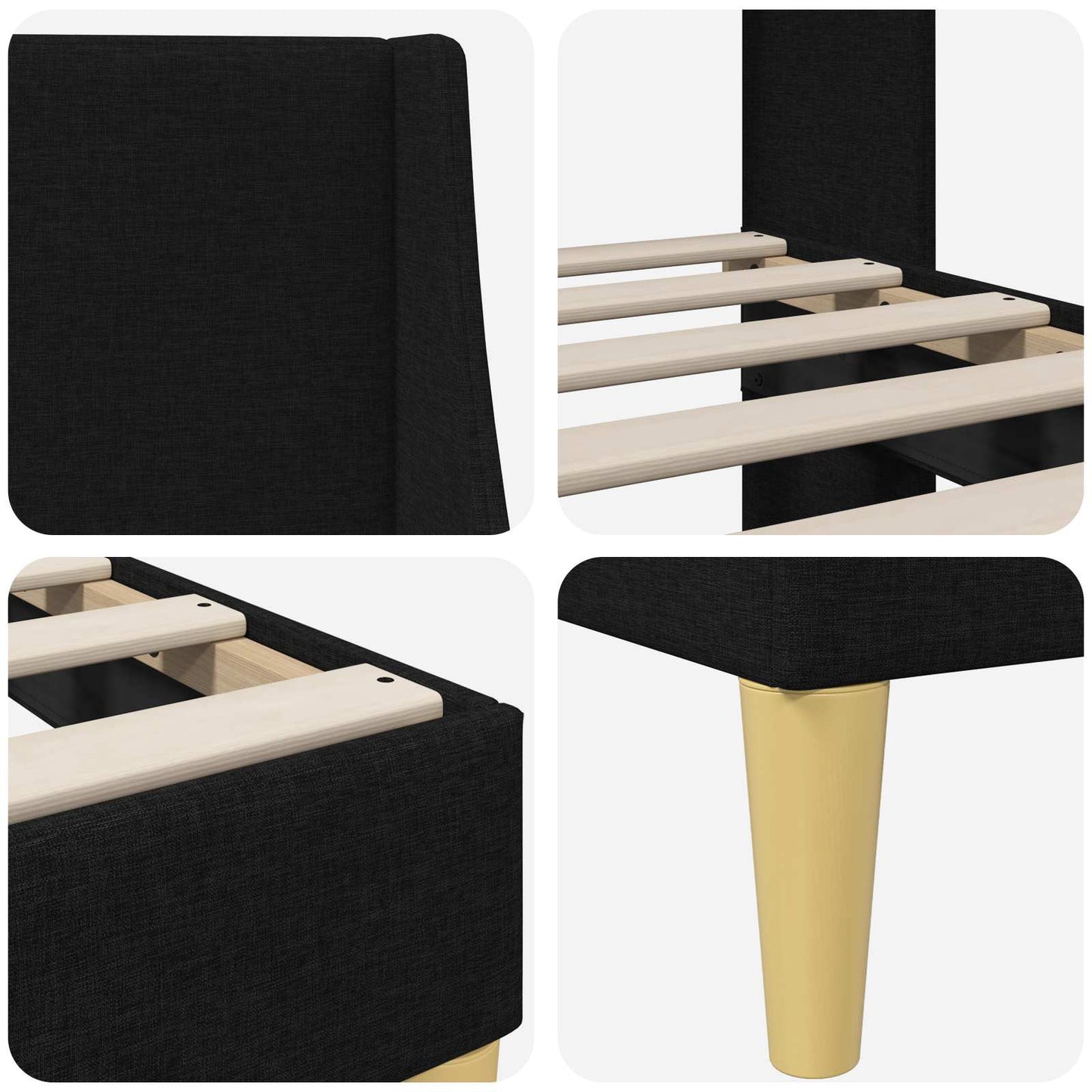 vidaXL Σκελετός Κρεβατιού με κεφαλάρι Μαύρο 100 x 200 cm ύφασμα