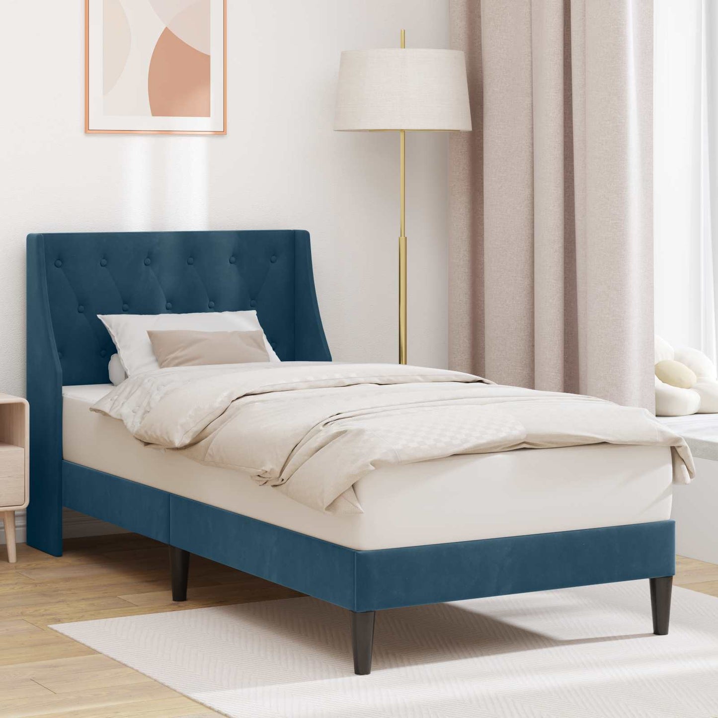 vidaXL Σκελετός Κρεβατιού με κεφαλάρι Μπλε 90 x 200 cm Βελούδο