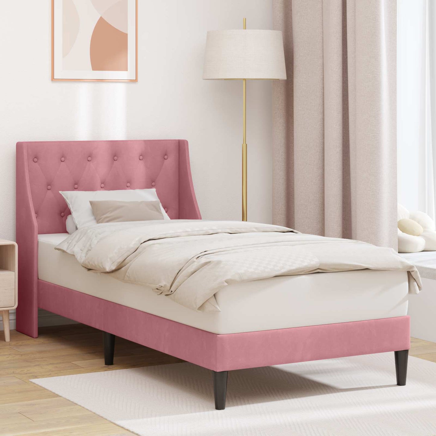 vidaXL Σκελετός Κρεβατιού με κεφαλάρι Ροζ 100 x 200 cm Βελούδο