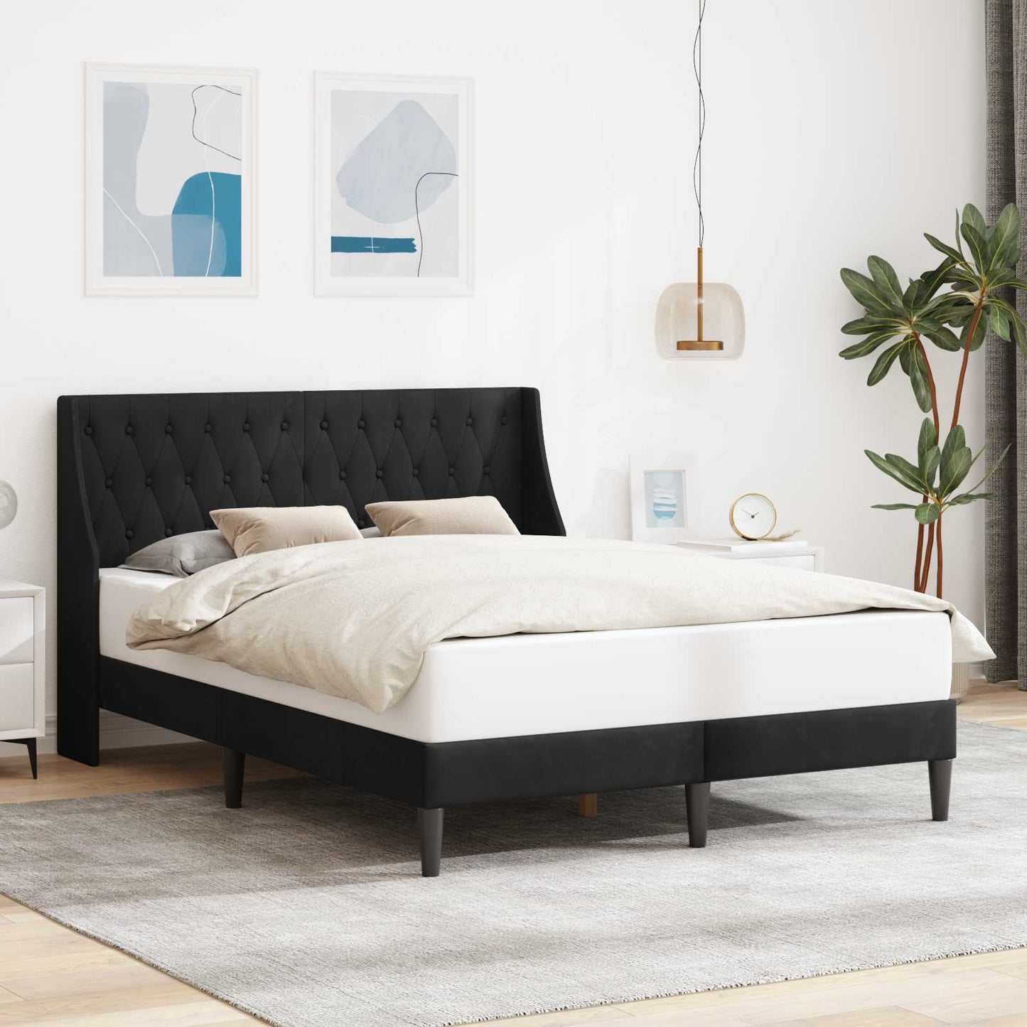 vidaXL Σκελετός Κρεβατιού με κεφαλάρι Μαύρο 140 x 200 cm Βελούδο