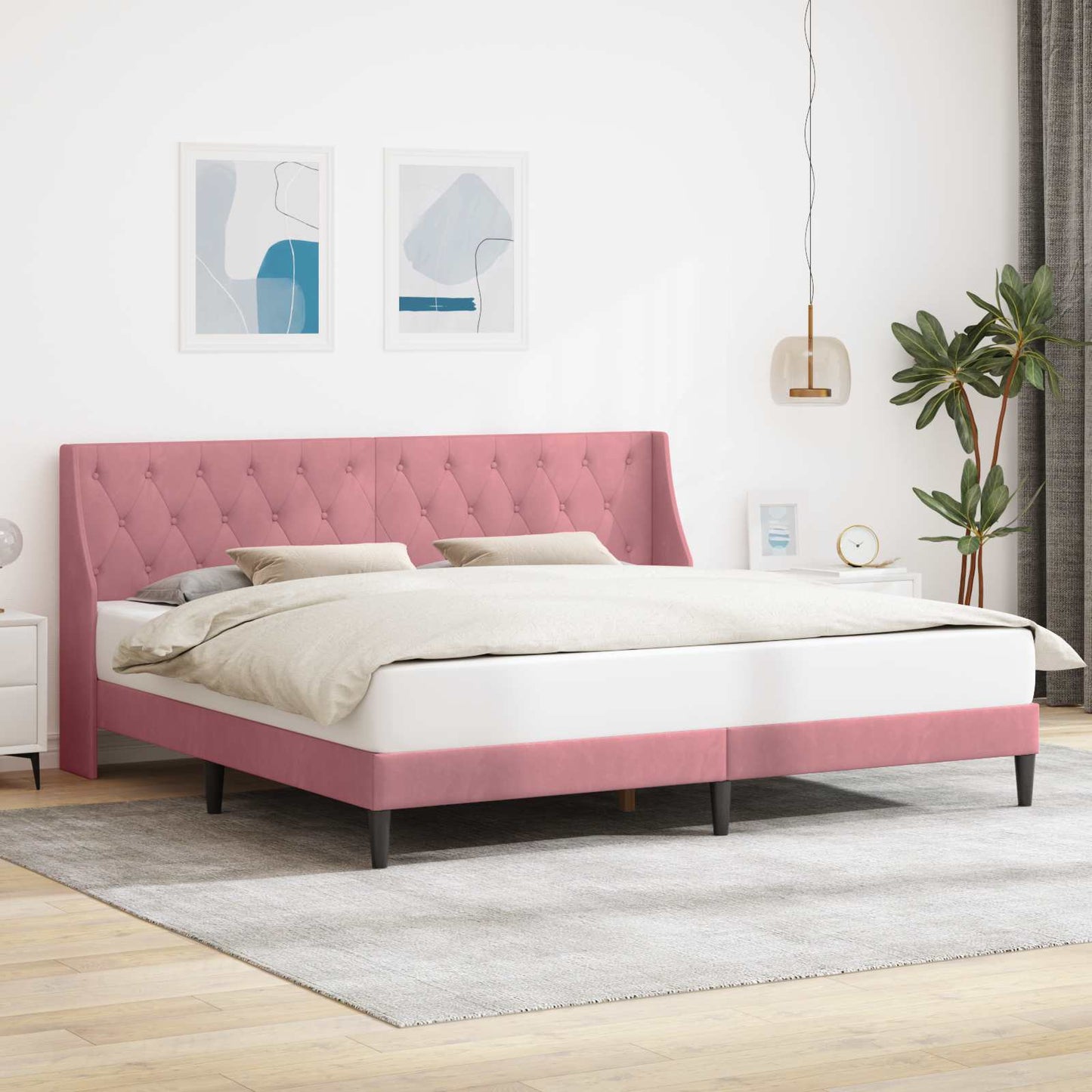 vidaXL Σκελετός Κρεβατιού με κεφαλάρι Ροζ 180 x 200 cm Βελούδο