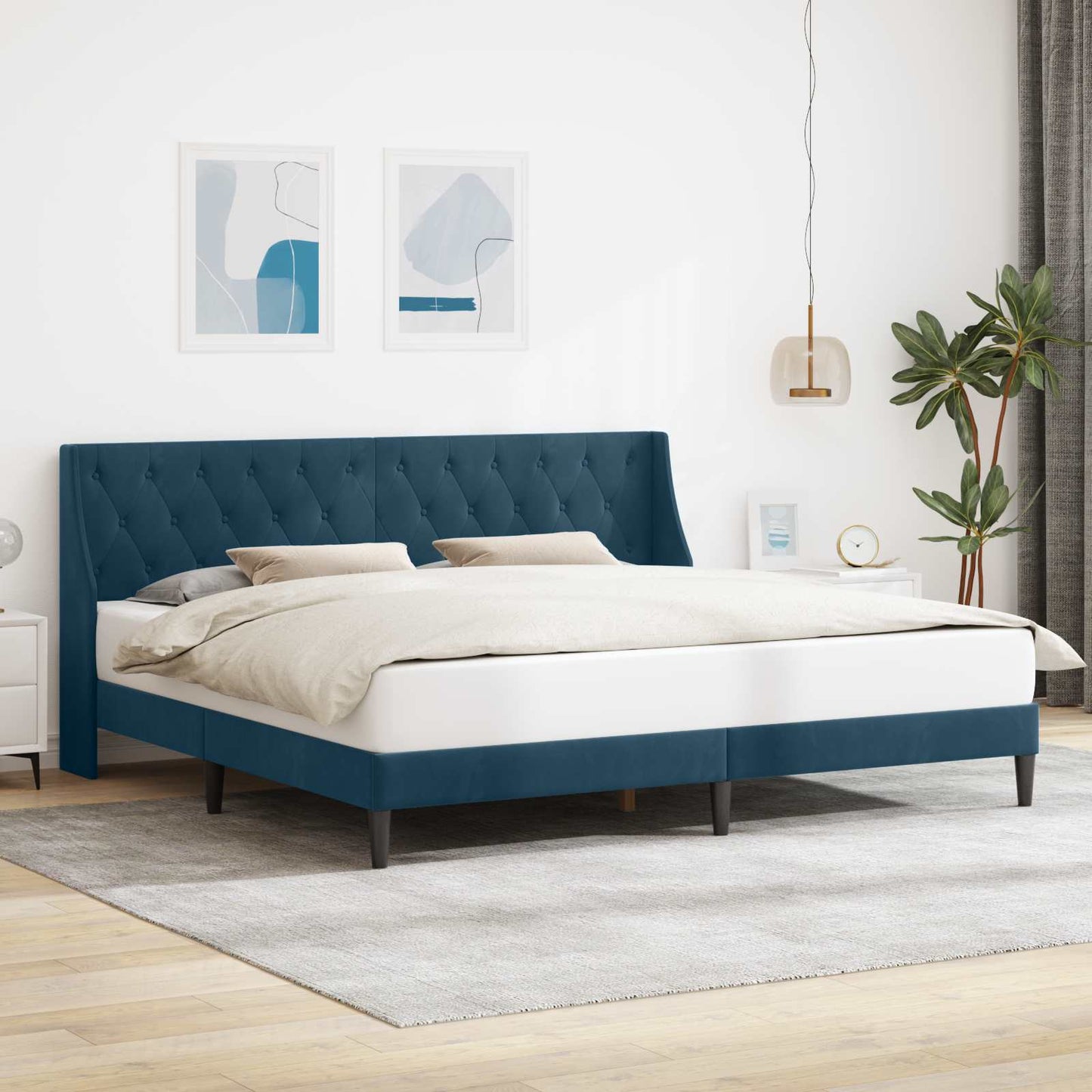 vidaXL Σκελετός Κρεβατιού με κεφαλάρι Μπλε 200 x 200 cm Βελούδο