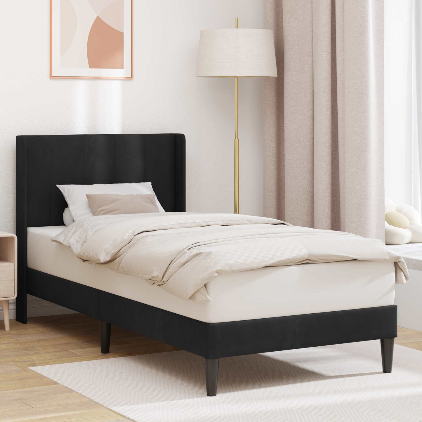 vidaXL Σκελετός Κρεβατιού με κεφαλάρι Μαύρο 90 x 200 cm Βελούδο