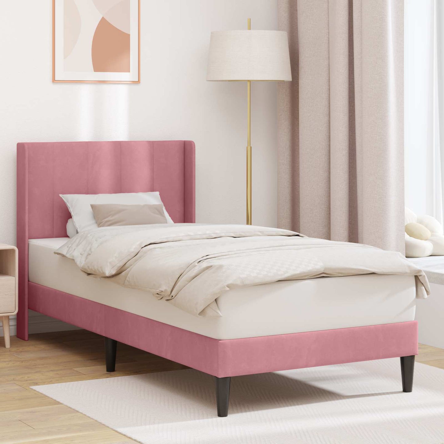 vidaXL Σκελετός Κρεβατιού με κεφαλάρι Ροζ 100 x 200 cm Βελούδο