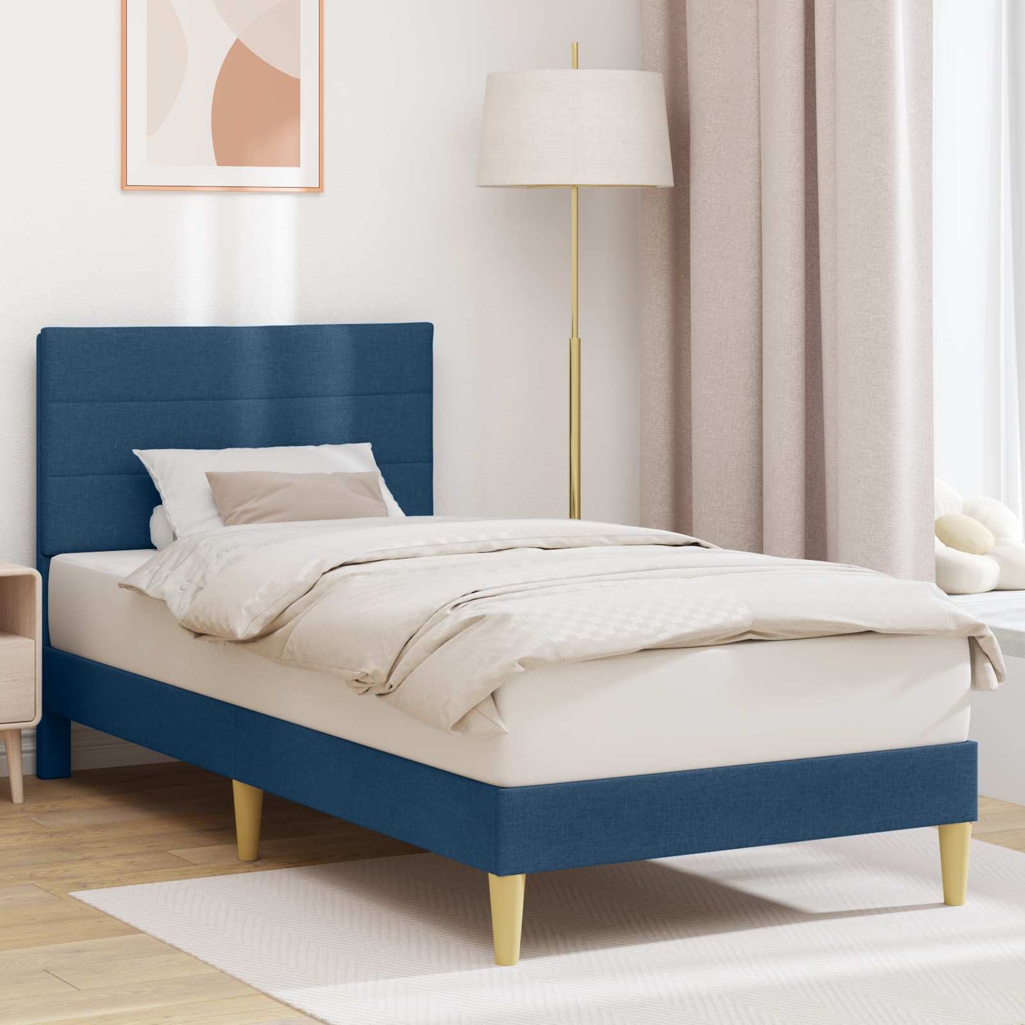 vidaXL Σκελετός Κρεβατιού με κεφαλάρι Μπλε 80 x 200 cm Ύφασμα