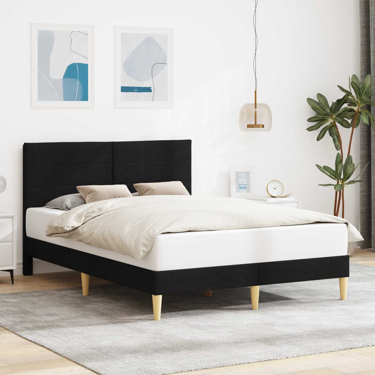 vidaXL Σκελετός Κρεβατιού με κεφαλάρι Μαύρο 120 x 200 cm Ύφασμα