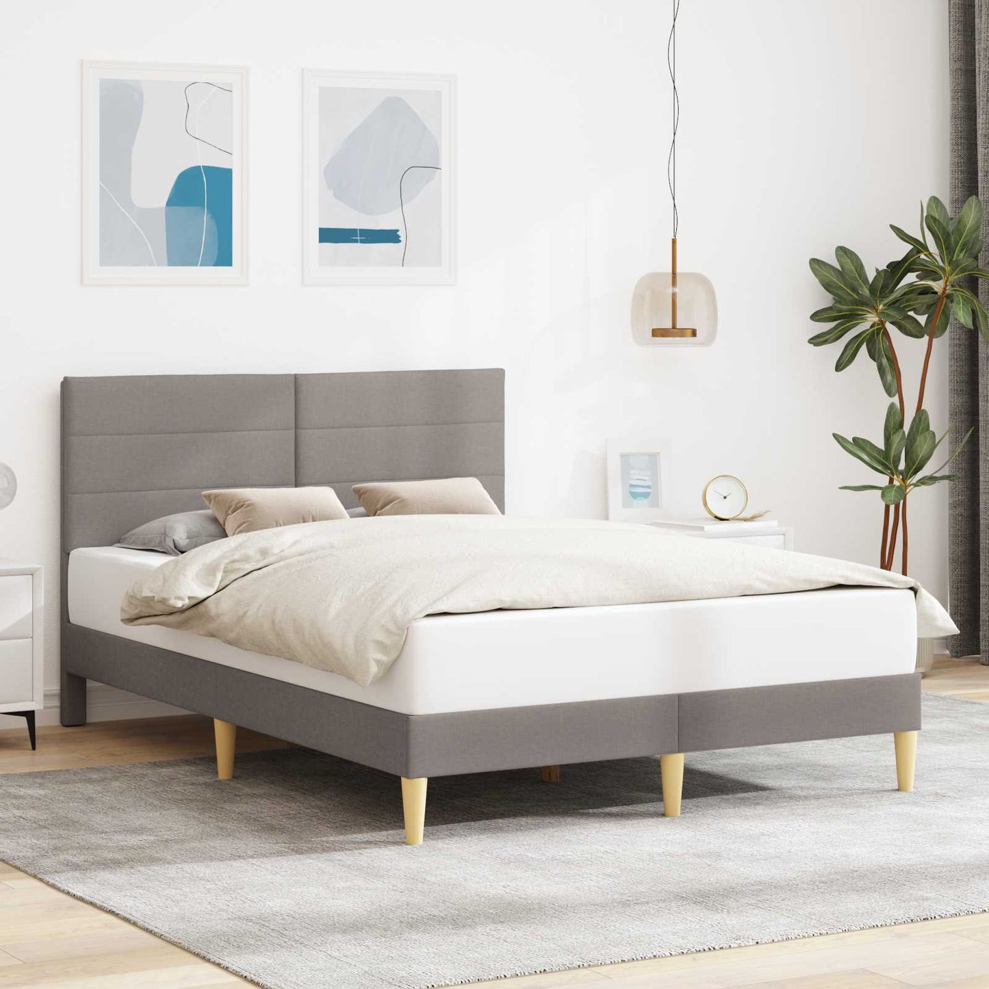 vidaXL Σκελετός Κρεβατιού με κεφαλάρι Taupe 140 x 200 cm Ύφασμα