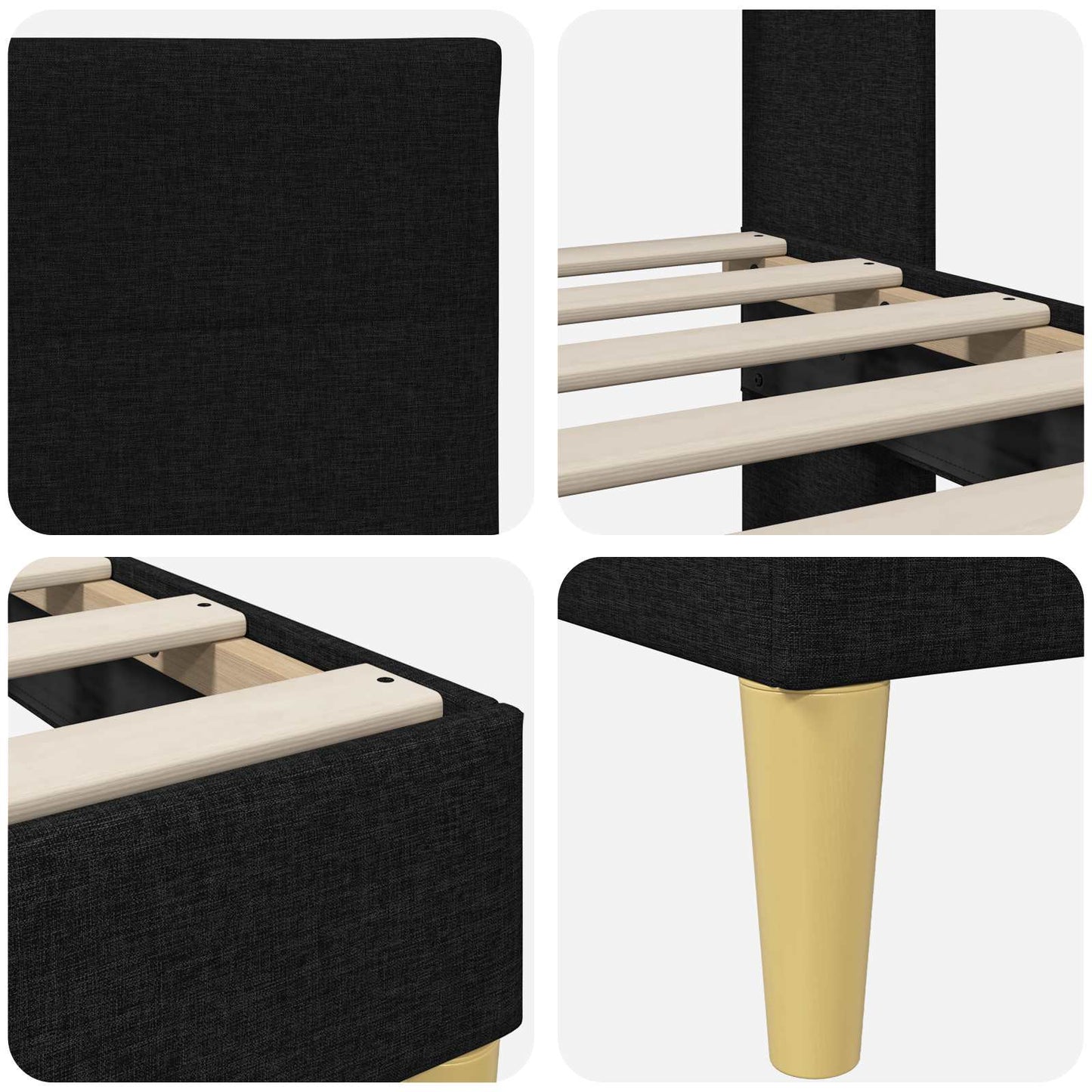 vidaXL Σκελετός Κρεβατιού με κεφαλάρι Μαύρο 180 x 200 cm Ύφασμα