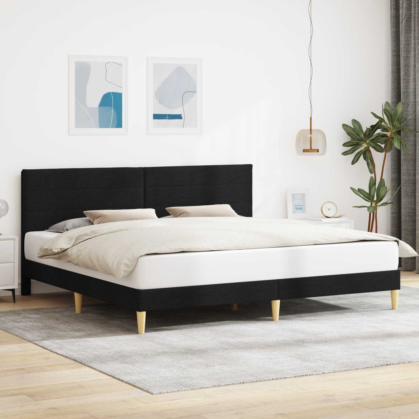 vidaXL Σκελετός Κρεβατιού με κεφαλάρι Μαύρο 180 x 200 cm Ύφασμα