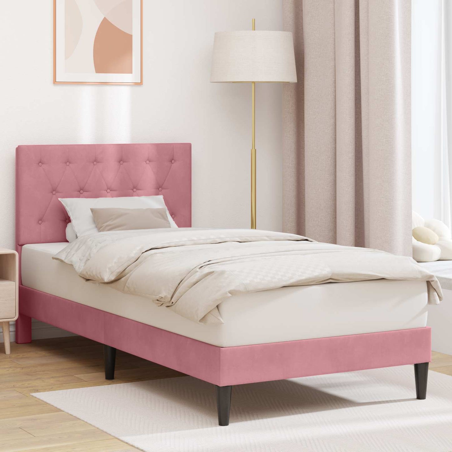 vidaXL Σκελετός Κρεβατιού με κεφαλάρι Ροζ 90 x 190 cm Βελούδο