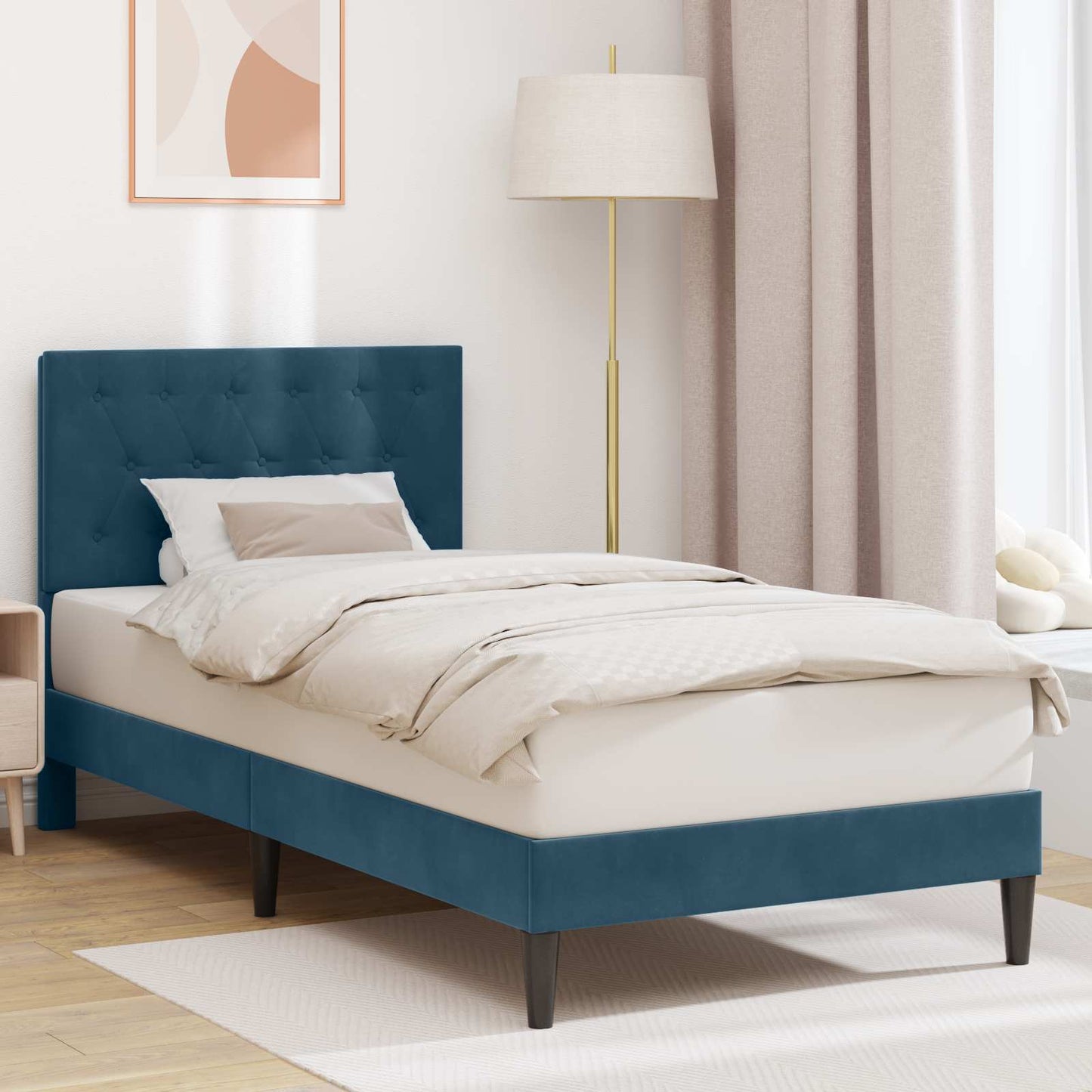vidaXL Σκελετός Κρεβατιού με κεφαλάρι Μπλε 90 x 190 cm Βελούδο