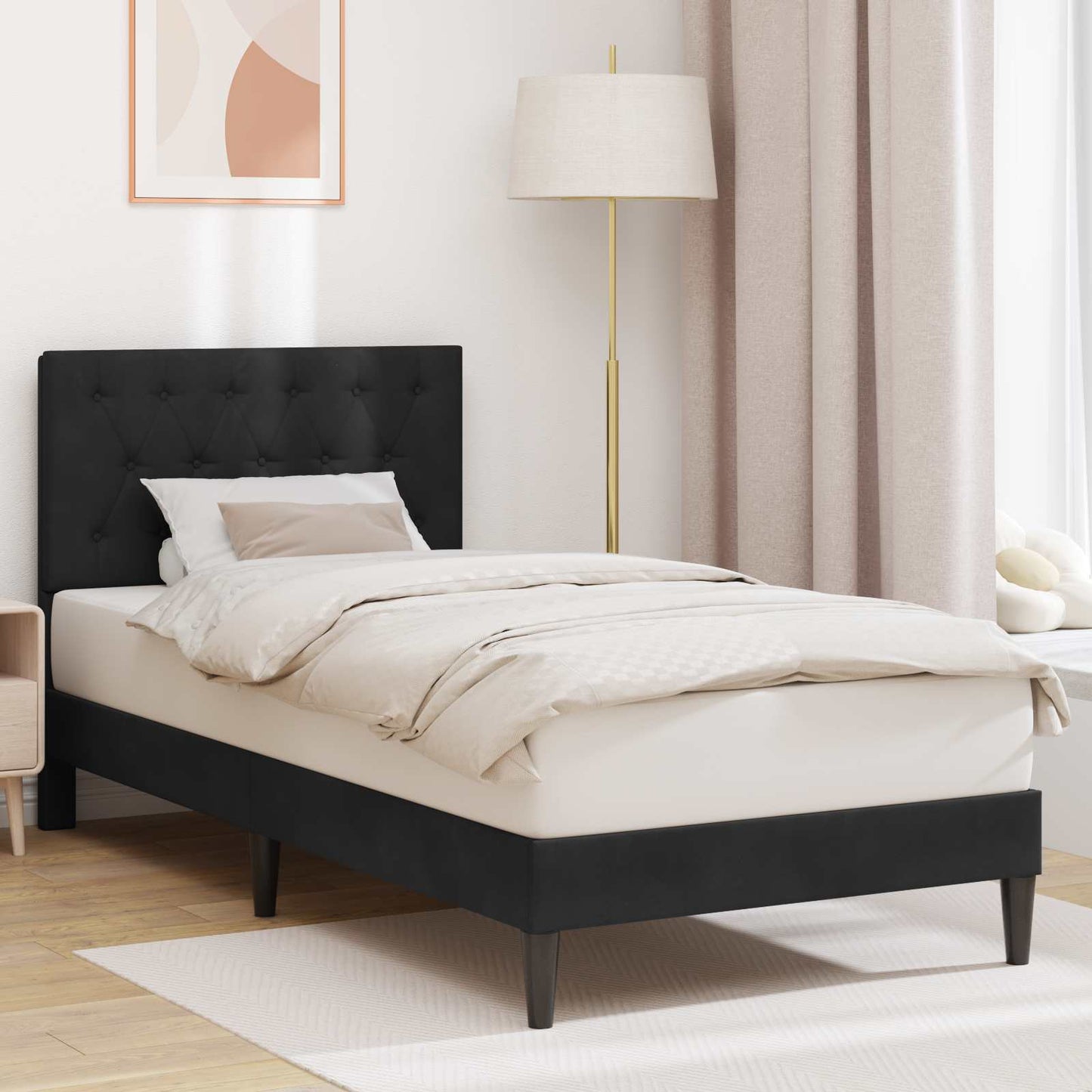 vidaXL Σκελετός Κρεβατιού με κεφαλάρι Μαύρο 100 x 200 cm Βελούδο