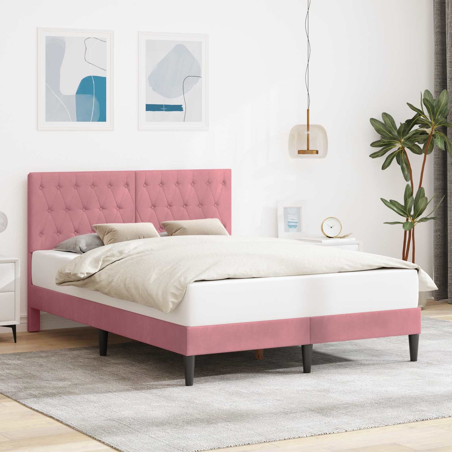 vidaXL Σκελετός Κρεβατιού με κεφαλάρι Ροζ 140 x 190 cm Βελούδο