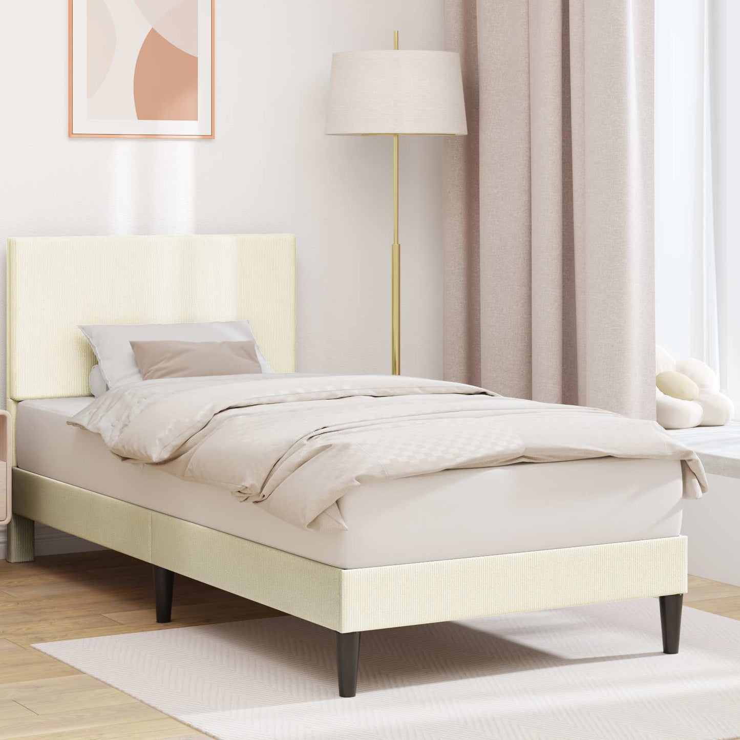 vidaXL Σκελετός Κρεβατιού Κρεμ 80 x 200 cm Υφασμάτινο Κορντουρά