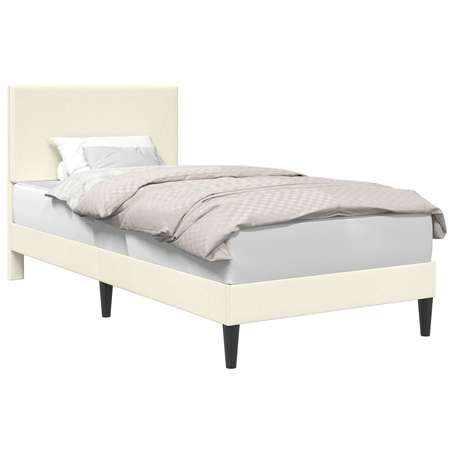 vidaXL Σκελετός Κρεβατιού Κρεμ 90 x 190 cm Υφασμάτινο Κορντουρά